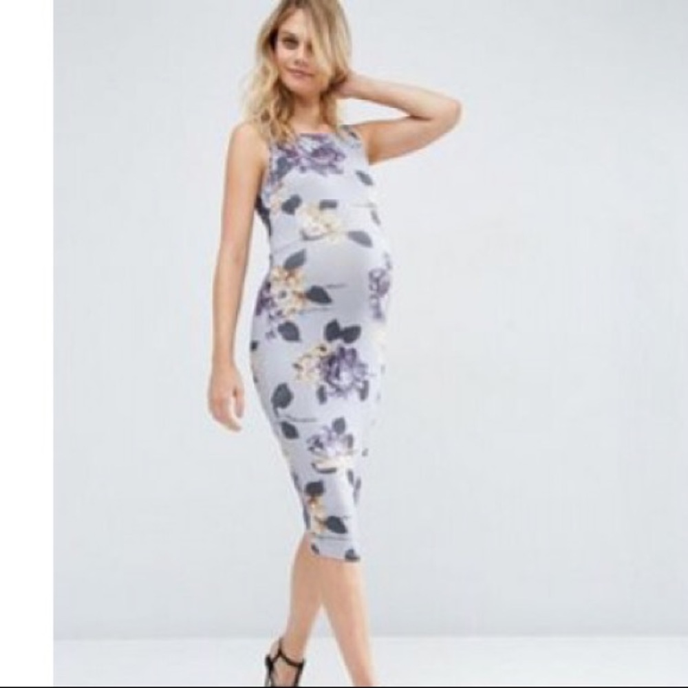 ASOS maternity flora midi bodycon dress